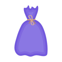 Icon lilac sachet bag with lavender flowers isolated on transparent and white background. Close-up element for design decoration. Vector cartoon illustration. Cosmetics and perfumes. Dried herbs.