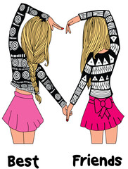 
two friends making a heart in symbol of love vector, carton