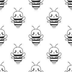 outline cartoon bee seamless pattern