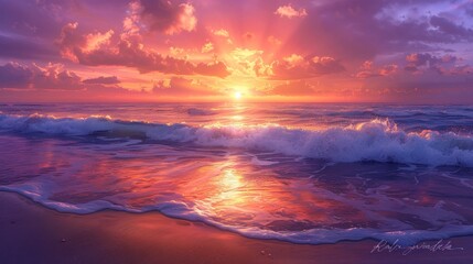Naklejka na ściany i meble Craft an image of a captivating sunset seascape, where the sun dips below the horizon