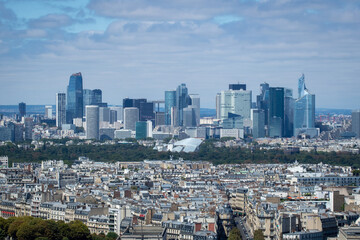 Obraz premium Panoramic view of La Défense is the main business district of Paris, its metropolitan area and the Ile de France region. Bois de Boulogne. Tour Eiffel, Paris, France