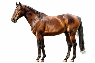 majestic brown horse elegantly posing isolated on pure white background with clipping path