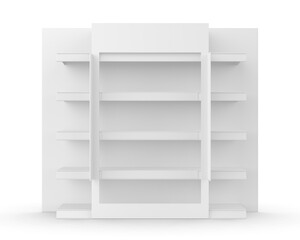 Supermarket Shelf Stopper Banner Display for design presentation. 3d illustration.