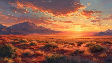 Obraz premium Craft an image of a desert land at sunset
