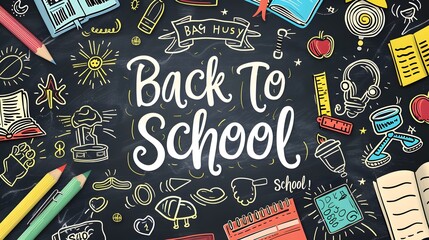 Colorful school doodles with a Back to School sign