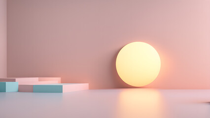 3D pink wall with a white circle on it pastel background