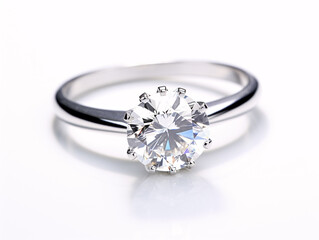 a diamond ring on a white surface