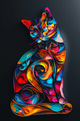 a shape of a cute cat with different structures, modern art, shadows, gradients, watercolor, 3 D,generative ai
