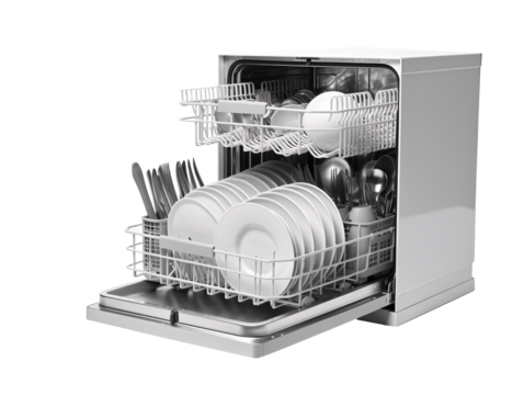 a dishwasher with plates and forks