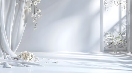 Serene White Room Bathed in Natural Light With Elegant Floral Decor