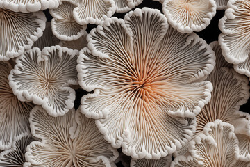 A closeup of an oyster mushrooms. Organic texture and colors. - obrazy, fototapety, plakaty