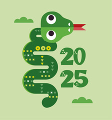 Chinese new year snake 2025, happy new year, green snake, chinese new year, year of the snake, Animal zodiac cartoon character.