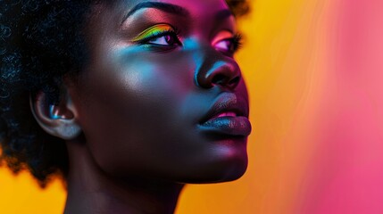 Obraz premium Vibrant portrait of a young dark-skinned woman with colorful makeup