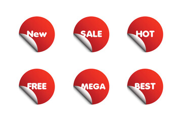 simple Colorful Round shaped new, sale, hot, free, mega, best stickers for your promotion campaign 