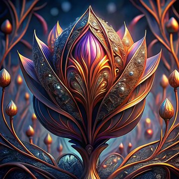 Flower Tulip, cinematic lighting, intricate filigree metal design, 4k, 8k, unreal engine, octane render
