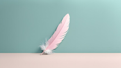 A pink feather is on a table