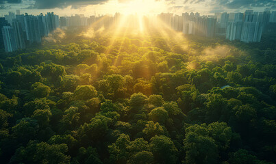 Obraz premium Modern Cityscape With Skyscrapers and Trees