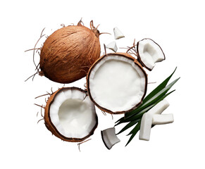 Fresh Coconut milk with juice isolated on transparent background, png. Ai generative.