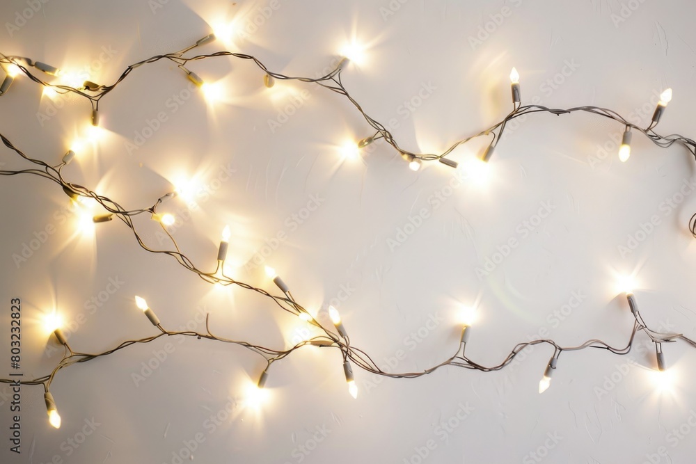 Poster illuminated string lights on a plain background for festive decor