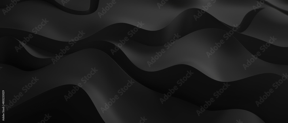 Aufkleber Abstract texture dark black gray grey background banner panorama long with 3d geometric waving waves curves gradient shapes for website, business, print design template paper pattern illustration..