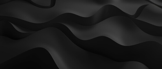 Obraz premium Abstract texture dark black gray grey background banner panorama long with 3d geometric waving waves curves gradient shapes for website, business, print design template paper pattern illustration..