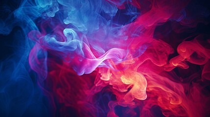 Vibrant abstract red and blue smoke on dark background