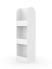 Blank advertising Corrugated Supermarket Retail Promotion Cardboard Display Shelf. 3d Illustration.