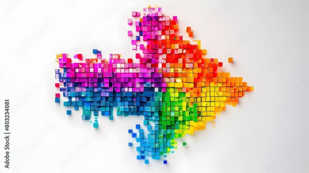 Poster vibrant pixelated arrow cursor made from color samples on white background