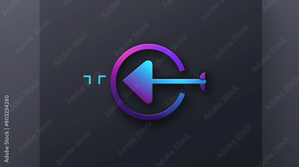Poster sleek arrow and circle icon in blue and purple gradient on dark background,minimalist ui design