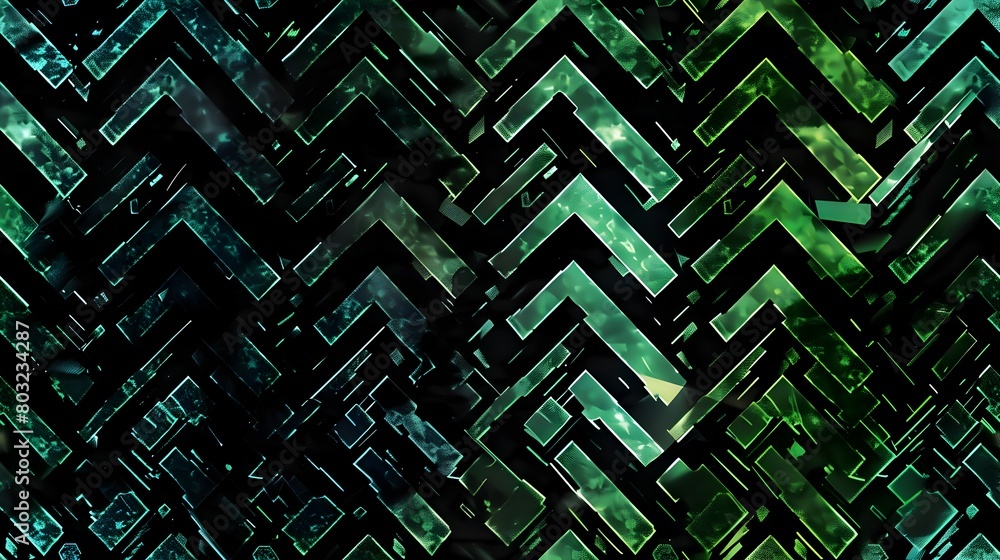 Poster striking green and black geometric tech pattern with gradient glitch effect