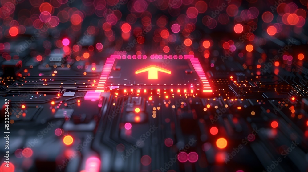 Aufkleber glowing digital arrow board with neon interface elements for uiux design