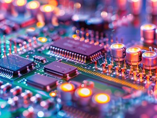 Obraz premium Close-up view of modern microchip production plant in operation