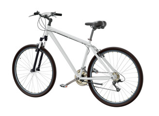 Fototapeta premium White bicycle, side back view. Black leather saddle and handles. Png clipart isolated on transparent background