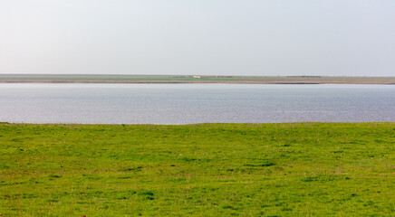 Lake in the steppe in spring as a background
