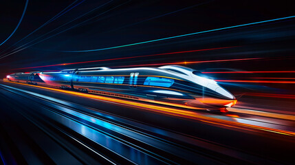 A train traveling through a tunnel at night.