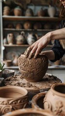 Fototapeta premium A pottery studio where the clay is sourced from Mars, creating otherworldly ceramics