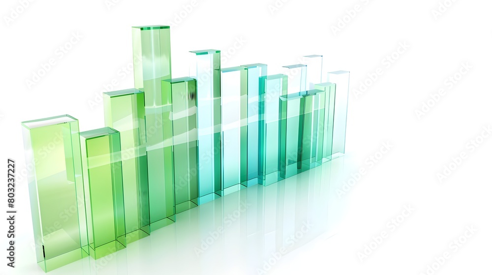 Poster transparent glass bar chart data visualization with green gradient