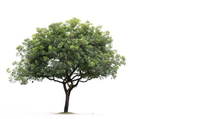 Obraz premium Lush Green Tree Silhouetted on Bright White Background with Ample Copy Space