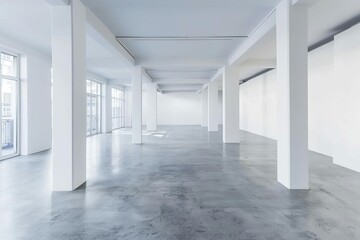 minimalist white open space with blank wall spacious interior design concept