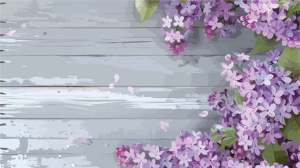 Beautiful fragrant lilac flowers on grey wooden background