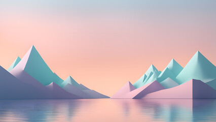 A mountain range with a pink and blue sky in the background