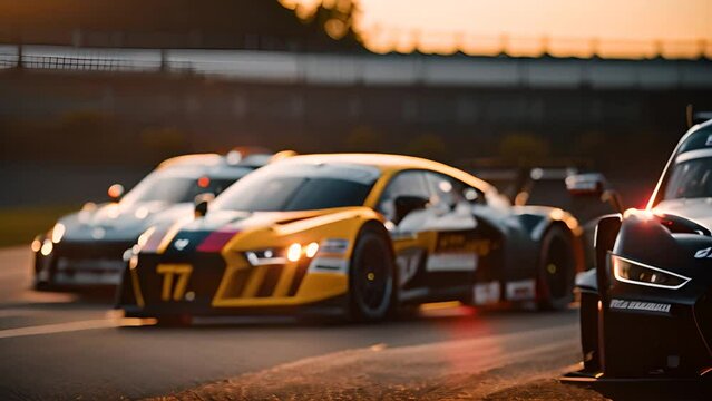 Group of Cars Racing Down Track Generative AI