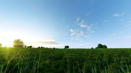Breathtaking Panoramic Landscape of Verdant Meadow under Vast Sky