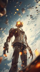 Fototapeta premium A lone astronaut stands on the surface of a distant planet
