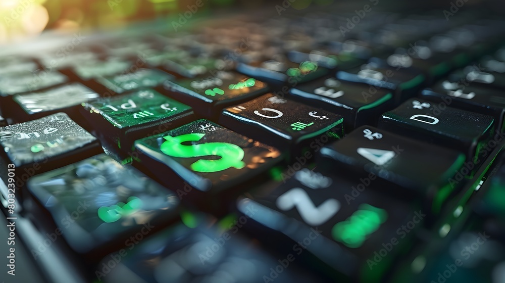 Poster closeup of computer keyboard with green sell button for online trading and e-commerce concept