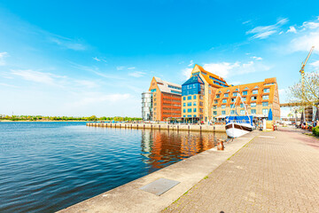 City Harbor of Hanseatic city of Rostock with River Warnow. Mecklenburg Western Pomerania 