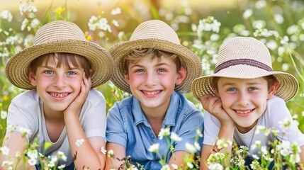 Boys with summer hats on children's day