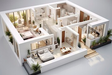 Isometric 3d Floor Plan Cutaway Residential Design of Modern Home