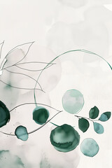 Tableau abstrait minimaliste ronds et cercles verts à l'aquarelle style japandi