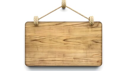 Blank Wooden Hanging Sign in Vintage Storybook Style with Plain White Background